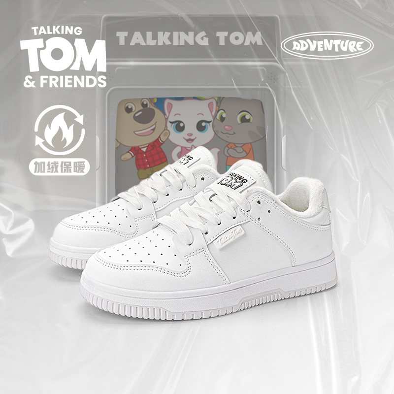 汤姆猫加绒板鞋休闲小白鞋