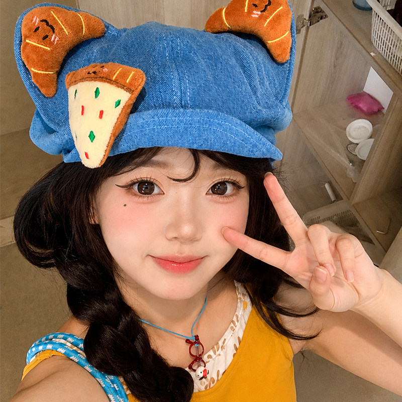 可爱猫耳朵贝雷帽子女款显脸小