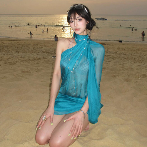 湖蓝色雪纺丝巾女夏季防晒披肩