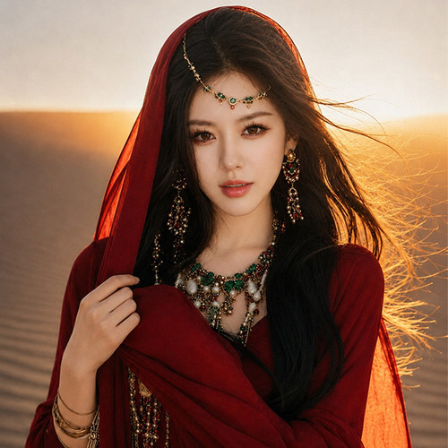 酒红色沙漠旅游棉麻披肩女外搭