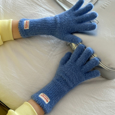 纯色冬季可触屏防寒加绒保暖手套