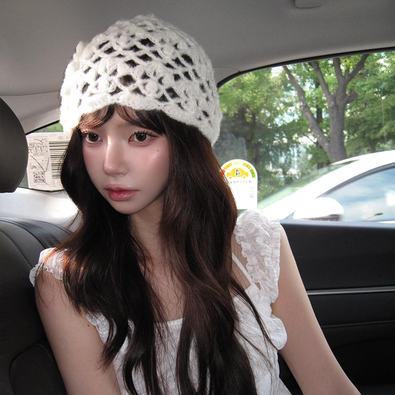 针织帽女2025年镂空钩花包头帽