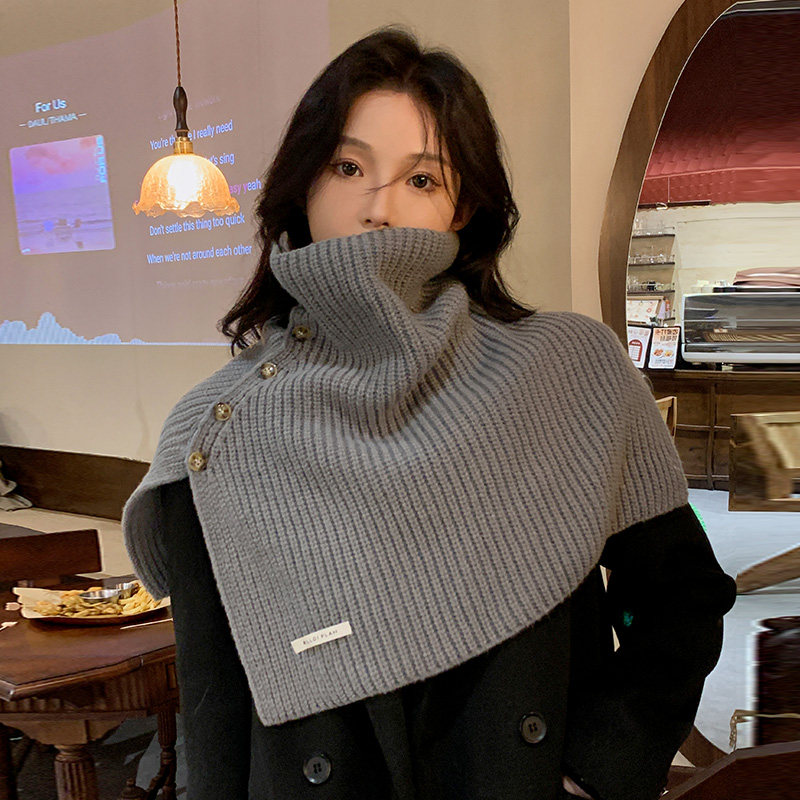 灰色套头围脖披肩女2025新款冬韩版防寒保暖纯色针织外搭脖套围巾
