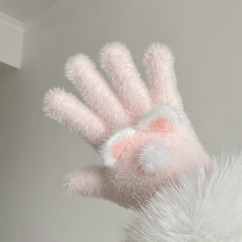 可爱粉色猫咪耳朵毛绒针织手套女生冬季立体兔耳加厚保暖骑行手套,服饰配件/皮带/帽子/围巾,手套,淘宝优惠券,粉丝福利购,淘宝优惠卷