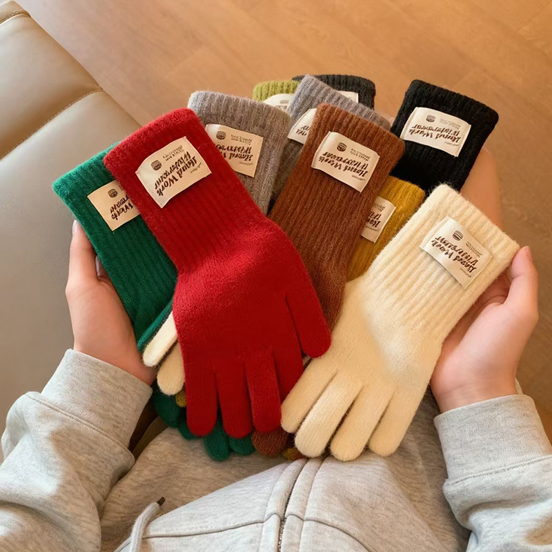 红色圣诞可触屏长款针织手套女2025新款秋冬防寒保暖骑行户外防风