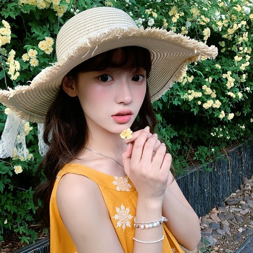 蝴蝶结编织草帽女新款夏季法式
