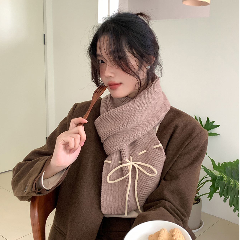 蓝色针织围巾女冬季2024新款