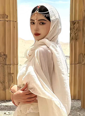 白色披肩女外搭2026新款民族风春夏薄款丝巾敦煌防晒防沙旅游头巾