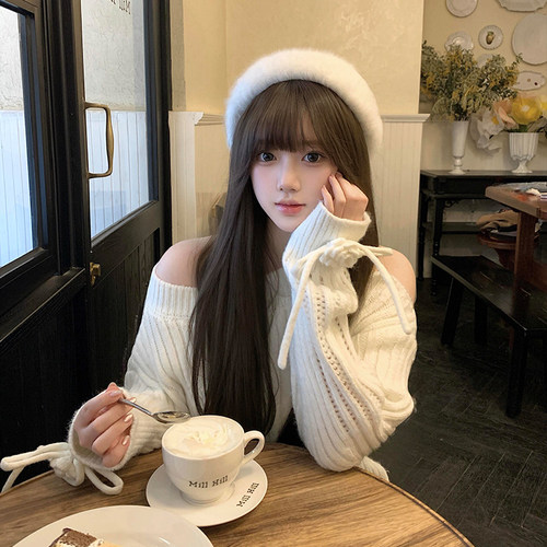 毛绒绒~白色兔毛贝雷帽子女