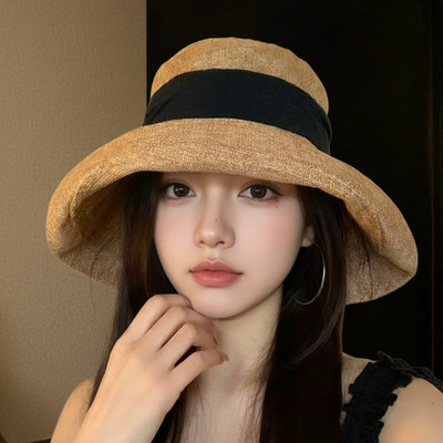 【断码清仓】日系亚麻大帽檐渔夫帽子女夏季巨好看的防晒帽遮阳帽