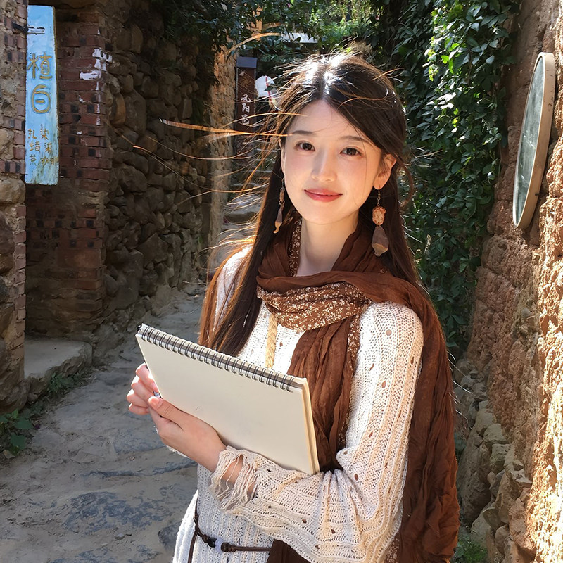 日系棕色碎花披肩外搭女士2026新款复古丝巾氛围感民族风拼接围巾