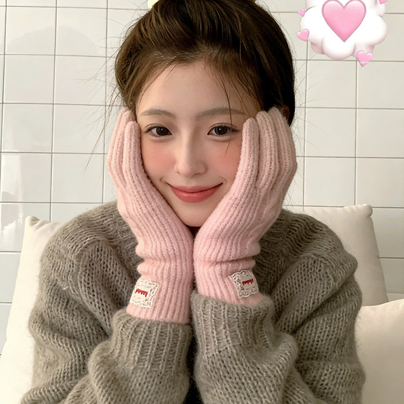 粉色韩系针织分指手套女2025新款冬季可触屏加厚保暖防寒户外骑行,服饰配件/皮带/帽子/围巾,手套,淘宝优惠券,粉丝福利购,淘宝优惠卷