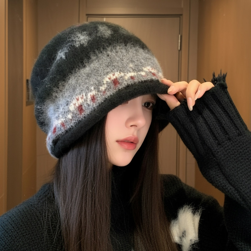 费尔岛帽子女2025新款秋冬复古冷帽大头围慵懒风防寒保暖堆堆帽,服饰配件/皮带/帽子/围巾,帽子,淘宝优惠券,粉丝福利购,淘宝优惠卷