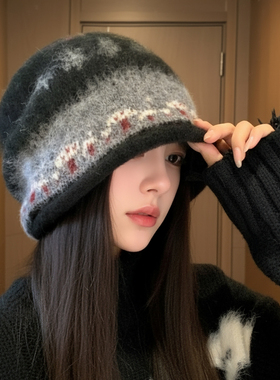 【断码清仓】费尔岛帽子女秋冬冷帽大头围慵懒风防寒保暖堆堆帽