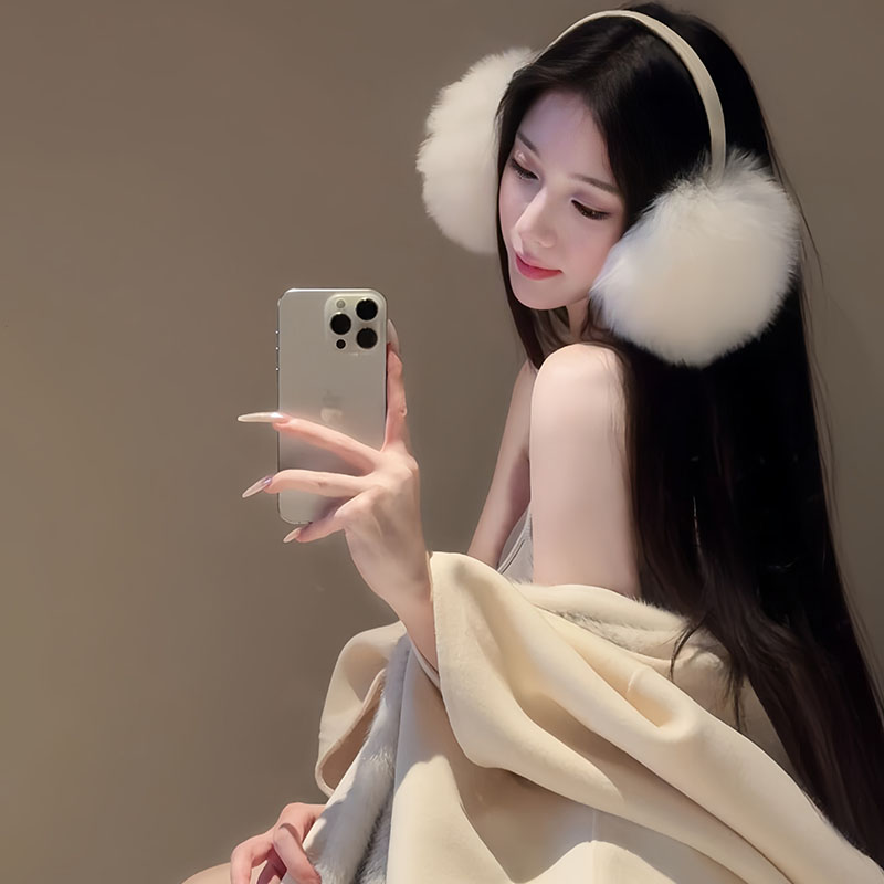 超显脸小~白色仿狐狸毛绒耳罩