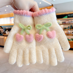 儿童手套女孩冬6-12岁防寒保暖五指男女童全指卡通加绒加厚防冻手