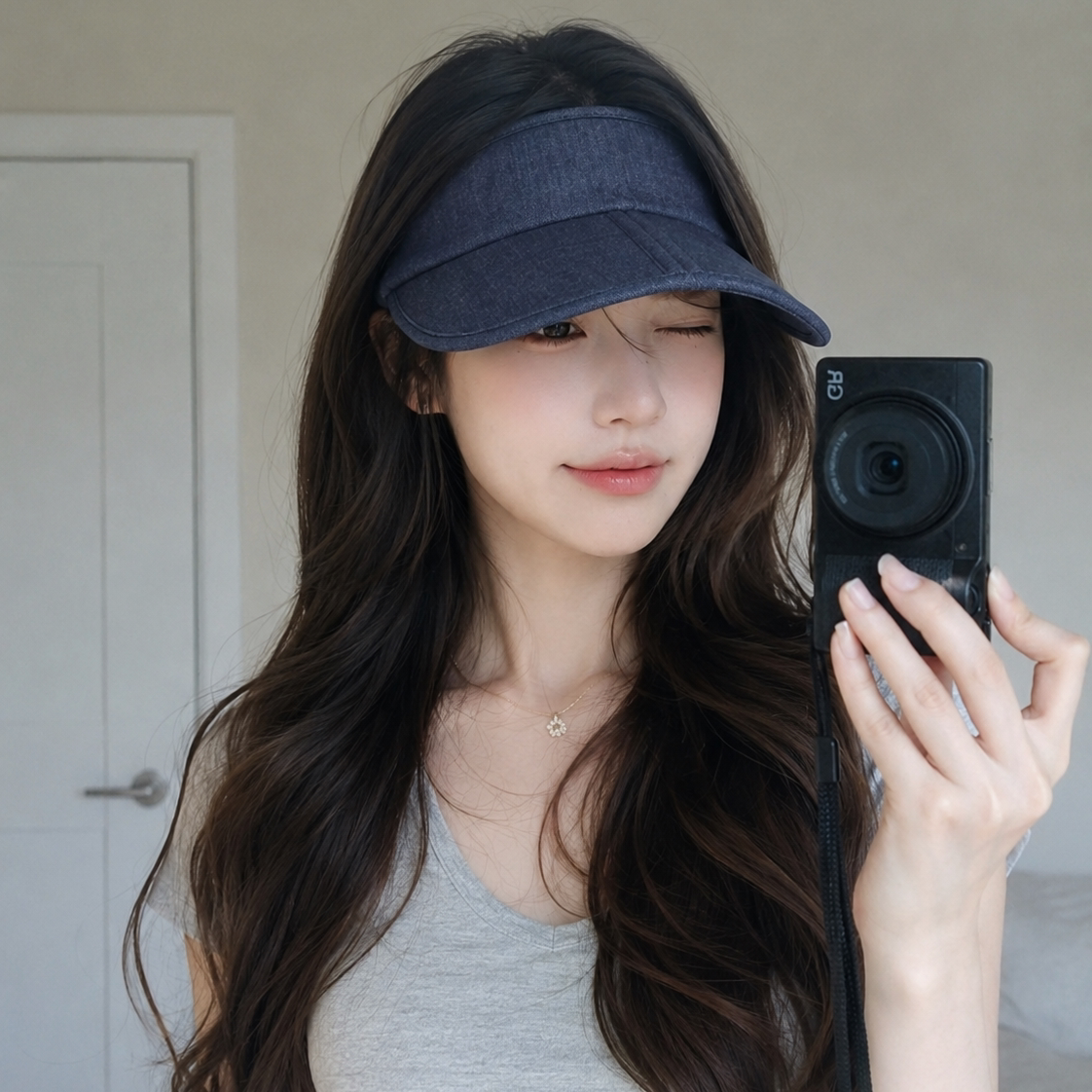 可折叠水洗牛仔空顶防晒帽子女