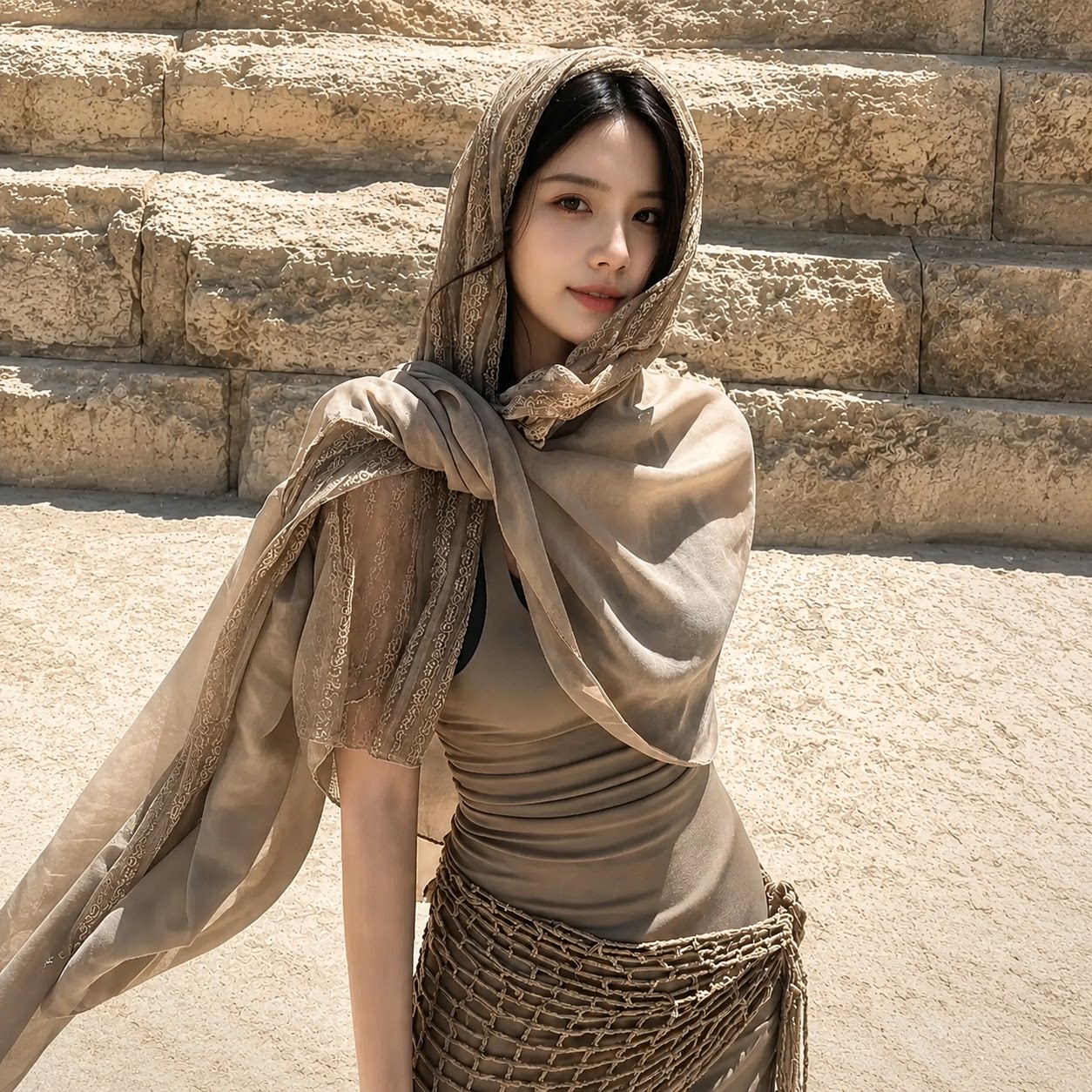 废土风沙漠头巾防晒披肩女