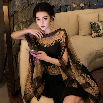 轻奢感黑色雪纺印花丝巾披肩女