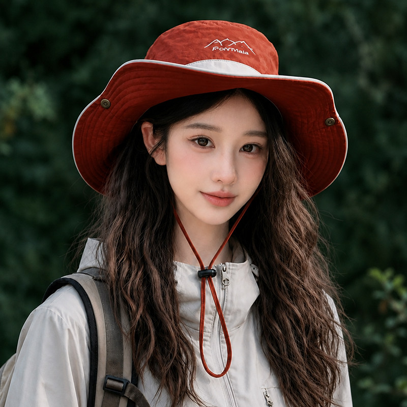 户外登山帽红色显白吸睛