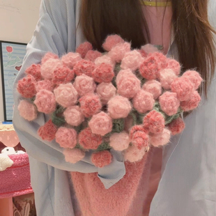 成品渐变玫瑰花束毛毯披肩手工毛线花束毯子送女朋友钩针编织礼物