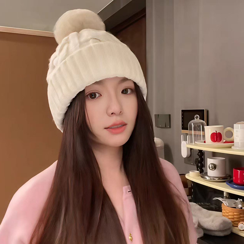 米白色麻花针织帽冬季保暖加绒