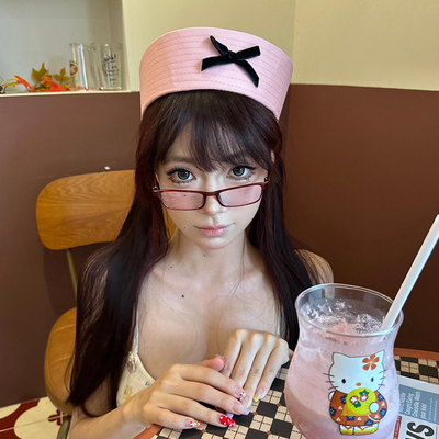 粉色蝴蝶结水手帽海军帽子