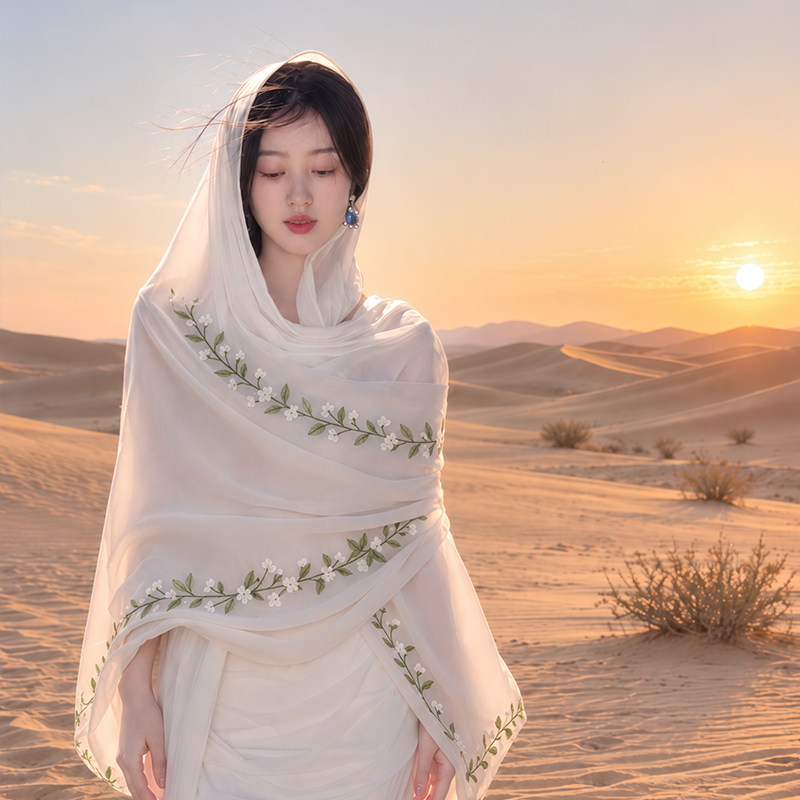 新款刺绣棉麻防晒沙滩巾披肩女