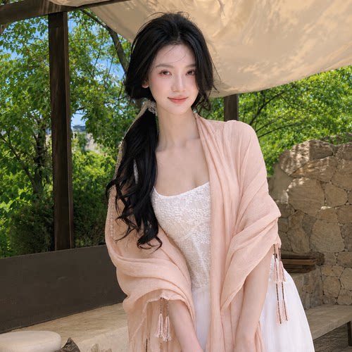 云南旅游粉色棉麻披肩女外搭