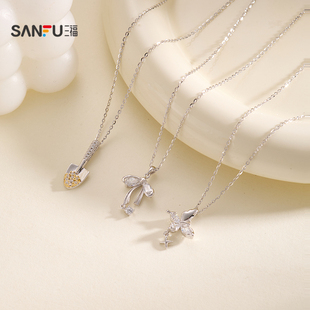 三福925银寓意金铲铲短项链单条 首饰颈饰配饰链条850232 时尚