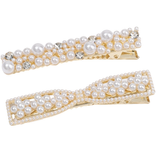 三福少女心多类型人造珍珠鸭夹一对 趣味头饰发饰发卡发夹827080