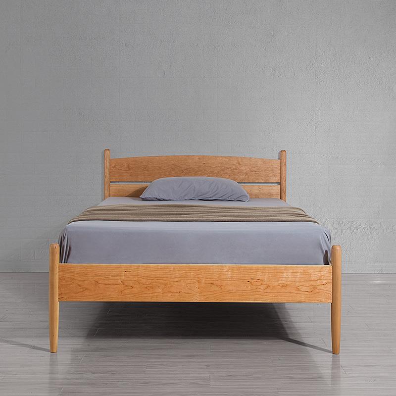 北欧黑胡桃木全实木现代简约圆腿单人床樱桃木轻奢卧室橡木双人床