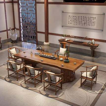 现代简约家具实木功夫泡茶桌椅子客厅会客大板茶台办公室茶桌椅组