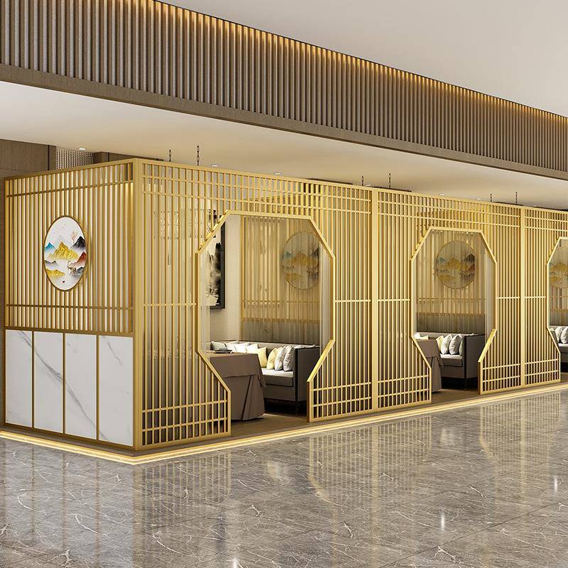 新中式月洞门包间屏风饭店餐厅铁艺包厢卡座餐饮烧烤火锅拱门隔断