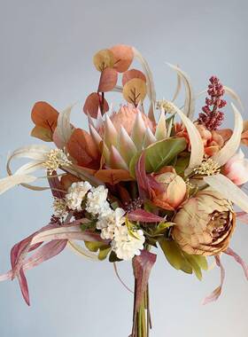 M155秋色咖黄色系手札花束仿真花绢花假花欧式