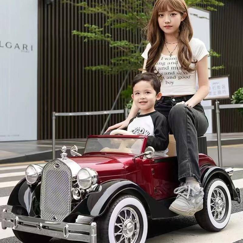 儿童电动复古老爷车男女宝宝四轮遥控汽车可坐双人大人亲子玩具车