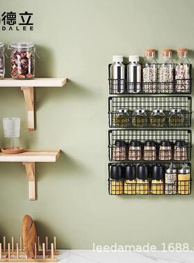 铁艺黑色厨房挂墙收纳架免打孔组合四件套简约创意调味瓶架
