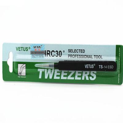 VETUS镊子精密不锈钢黑色防静电特尖头镊子 TS-14ESD