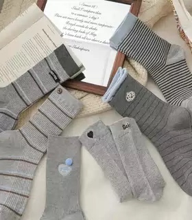 秋冬新款袜子女百搭中筒袜网红爆款ins风外穿通勤袜灰色堆堆袜QK