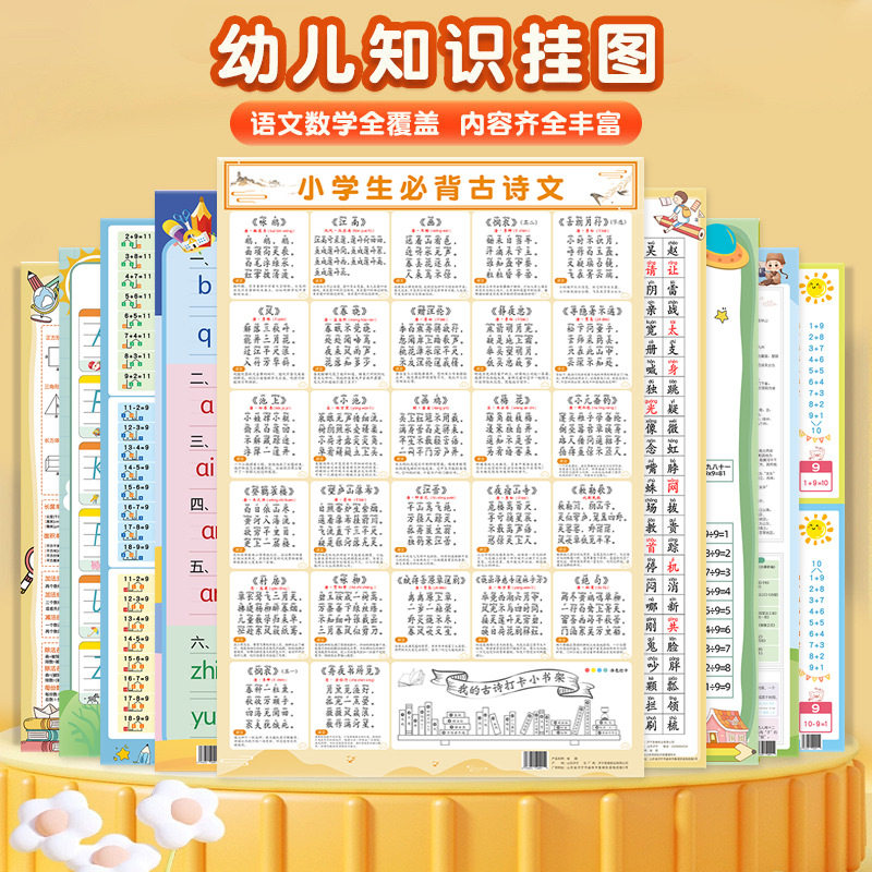 幼小衔接知识挂图九张数学语文英语早教墙贴幼儿小学通用学习JD