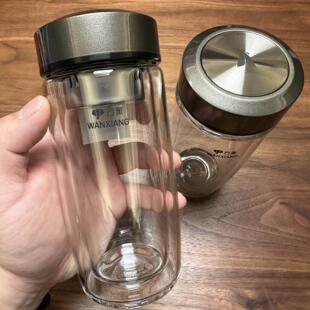 万象单层双层玻璃杯简约商务款通透鹅蛋形杯体带滤网旋感舒适