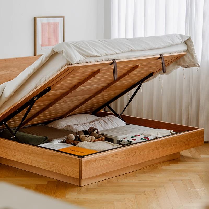 有仓床北欧全实木床樱桃木1.8米日式双人高箱体收纳收纳床小户型