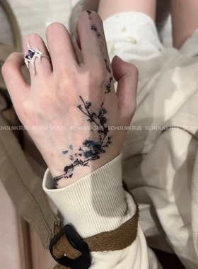 新中式蓝色梅花彩色纹身贴