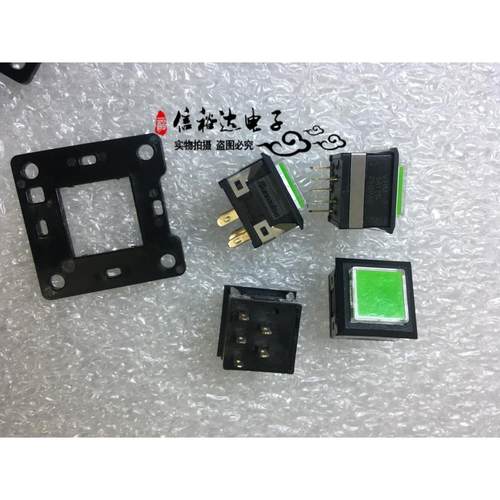 SUNMULON进口正方形带绿光LED按钮按键自复开关5A 250V VHM-3