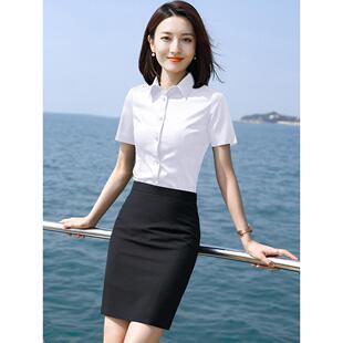 职业装白色衬衫女短袖夏款正装套装酒店前台4S店销售员气质工作服