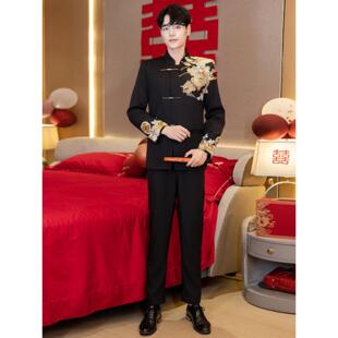新型中国风中山装男士婚纱新郎装高端立领婚纱礼服覆古唐装
