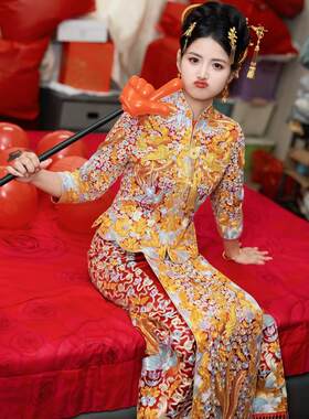 2025年新款龙凤褂新娘新中式秀禾服直筒修身显瘦大码敬酒服秋冬女