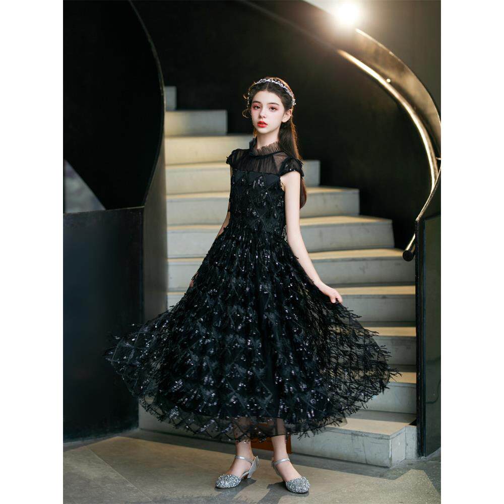 女孩的流苏亮片轻豪华晚礼服2025主办乐团演出钢琴小提琴演出服装