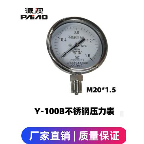 派澳仪表YN100B  1.6MPa不锈钢耐震径向压力表油压水压气压全量程