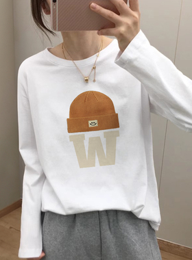 速发白色长款t恤大码宽松内搭打底衫202新秋袖冬慵懒风上衣